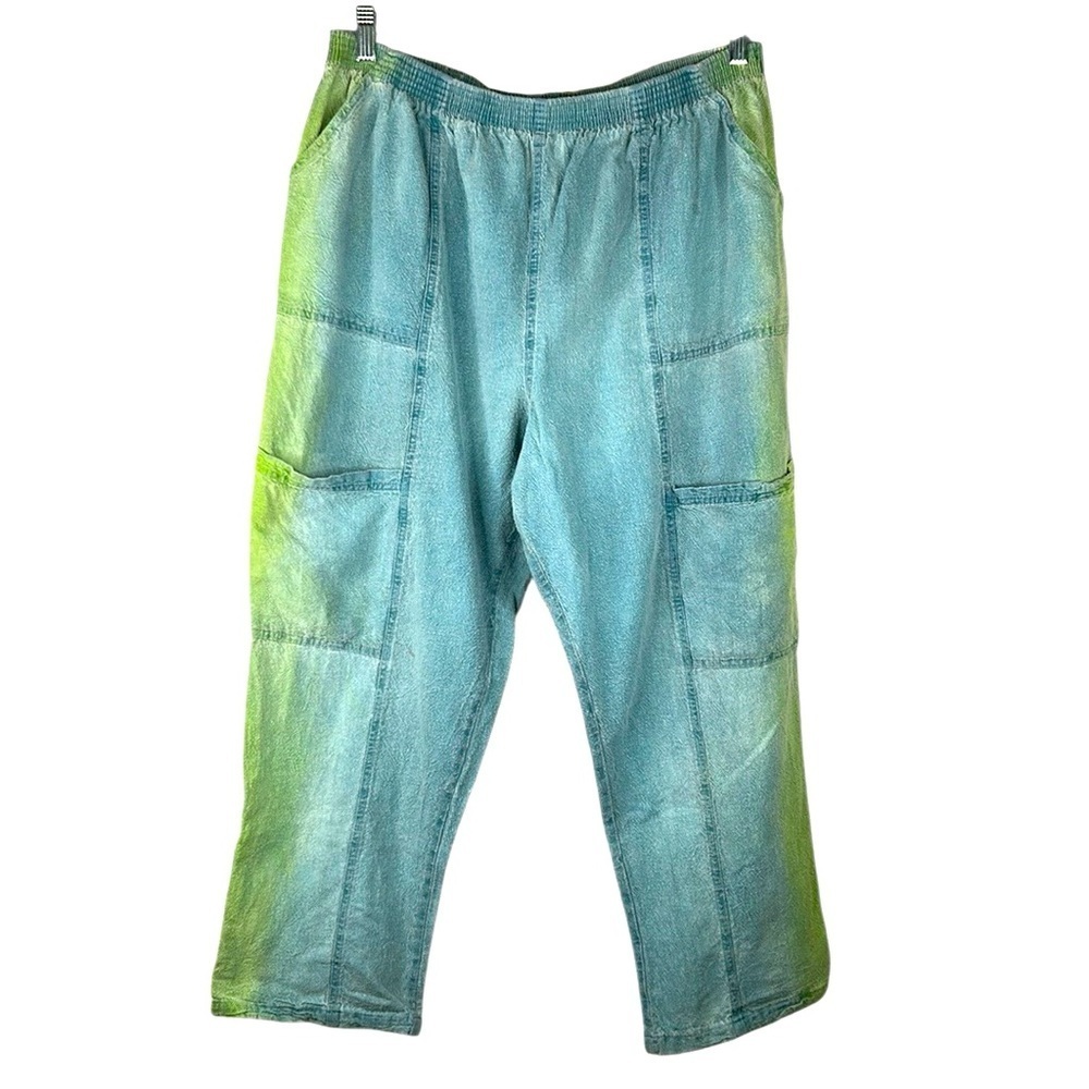 Aries & Taurus Blue‎ & Green Ombre 100% Cotton Boho Pull On Pants Size 2XL